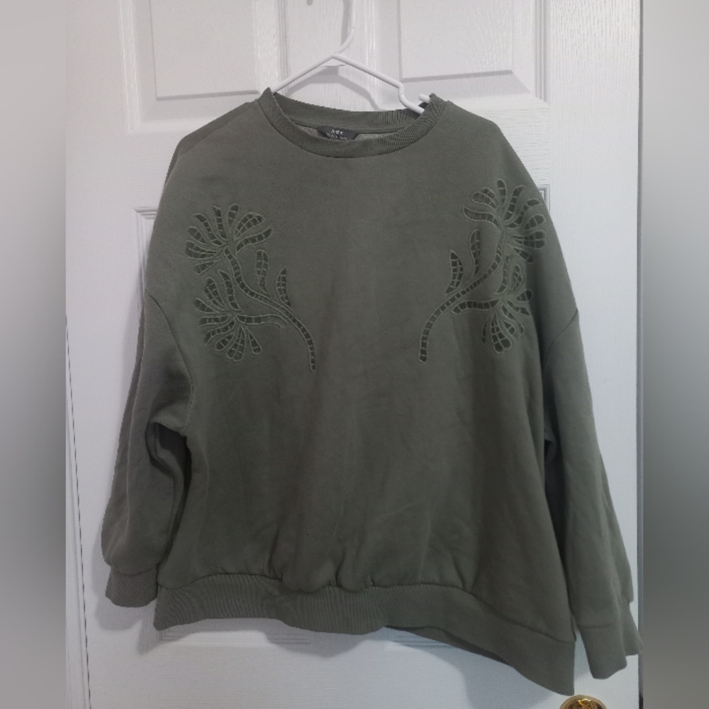 2/$25 Olive Green Sweatshirt with Floral Cutouts